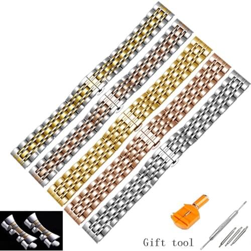 Stainless steel strap 12 14 16 18 20 22mm silver rose gold bracelet Butterfly buckle Replacement belt for male and female