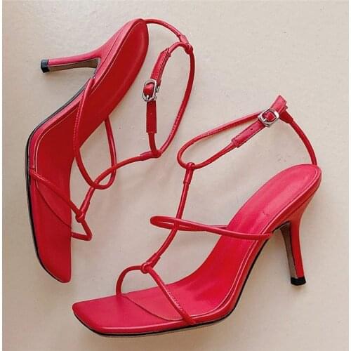 Ankle Strap Pumps Womens Strappy Leather Sandals High Slim Heels Gladiators Party Shoes Punk Goth Shoes 34 35 36 37 38 39