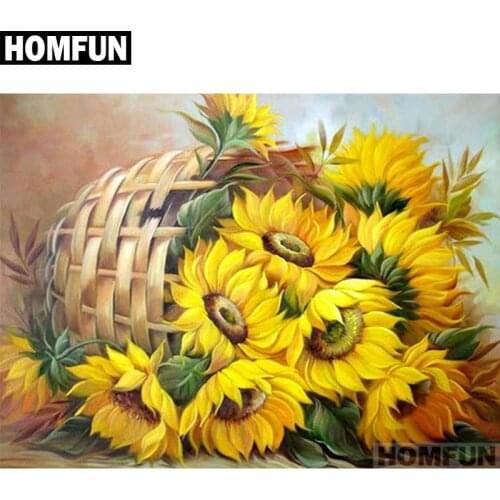 HOMFUN 5D Needlework Diy Diamond Painting Cross Stitch "sunflower basket" Diamond Embroidery Square Round Drill Crafts A01130