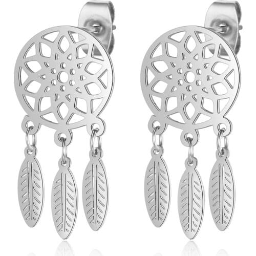 100% 316L Stainless Steel Dream Catcher Lucky Stud Earring for Women Wholesale High Quality Stud Earrings Never Tarnish