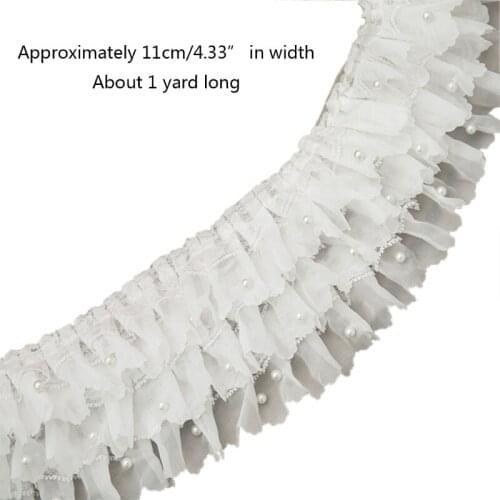 Wide Luxury Three Layers Pleated Chiffon tulle Lace Applique Ribbon Trim Women Hat Bag Clothing Trim Wedding Garment F3MD