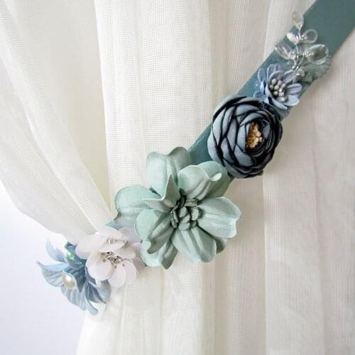 Free Punching Lanyard Tie Back Handmade Personality Magnetic Buckle Tulle 3D Flower Curtain Decoration CP-QT016-30