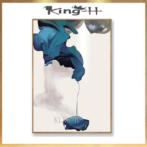 Nordic High quality Blue landscape Handmade canvas oil painting wall art picture poster for living room bedroom Entrance