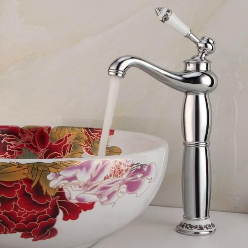 Basin Faucet Brass Sink Mixer Tap Bathroom Hot & Cold Faucet Single Handle Ceramic Base Bathroom Crane Lavatory Tap Gold/Chrome