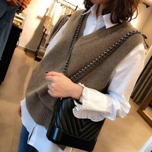 Sweater Vest Cashmere Sweater Women Vest Ladies Knitted Autumn Winter Loose Sleeveless V-Neck Pullover Korean Female Vest Tops