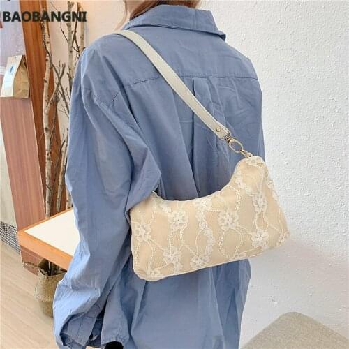 Vintage Ladies Small Shoulder Bags Retro Embroidery Lace Female Underarm Bag Simple Women Baguette Handbags Casual Tote Purse