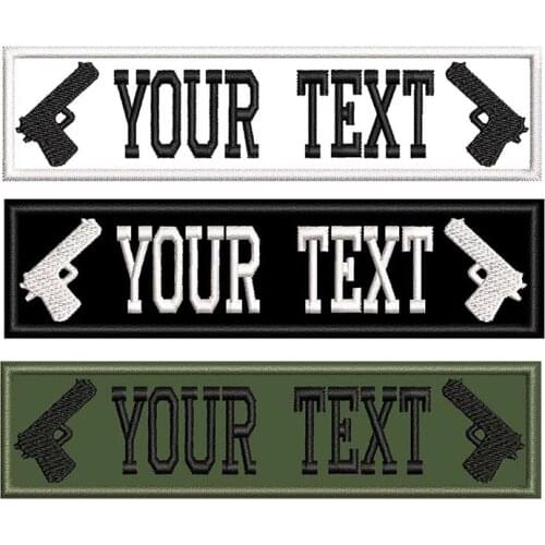 Embroidery Custom Pistol Logo Name or Text Patch 5*1.25inch badge hook on backing For Clothes Pants Backpack Hat
