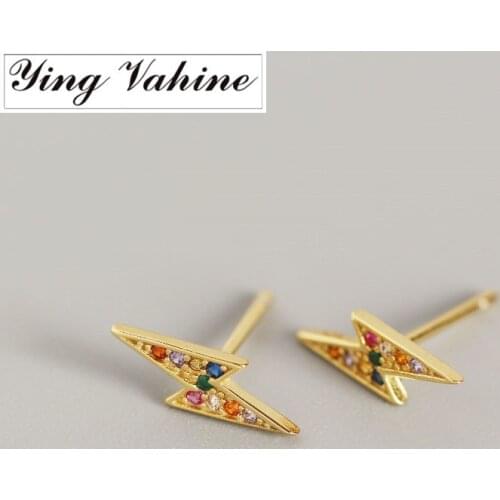 Ying Vahine 100% 925 Sterling Silver Multicolor CZ Mini Zircon Lightning Stud Earrings for Women