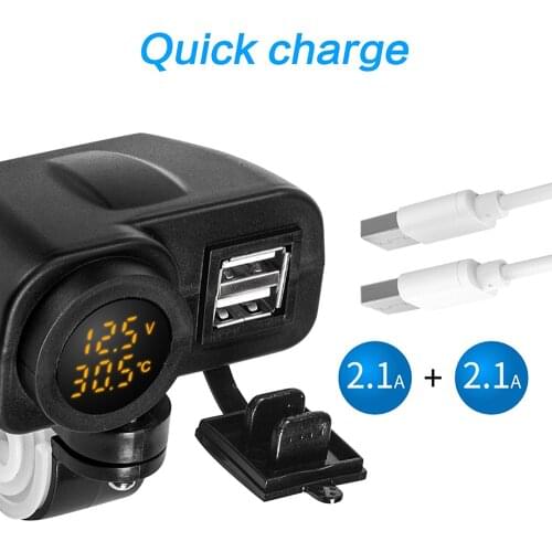 Motorcycle Dual USB Charger 12V 4.2A Moto 2.1A+2.1A 12V To 5V 15W USB Charger With Voltmeter LED Display Sockets Newest Arrival