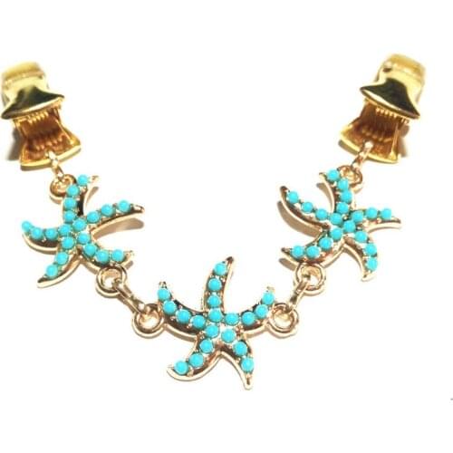 Green Stone Starfish Cardigan Closure Clip Women Gold Jewelry Sea Star Brooches Sweater Clamp Shawl Guard Pins