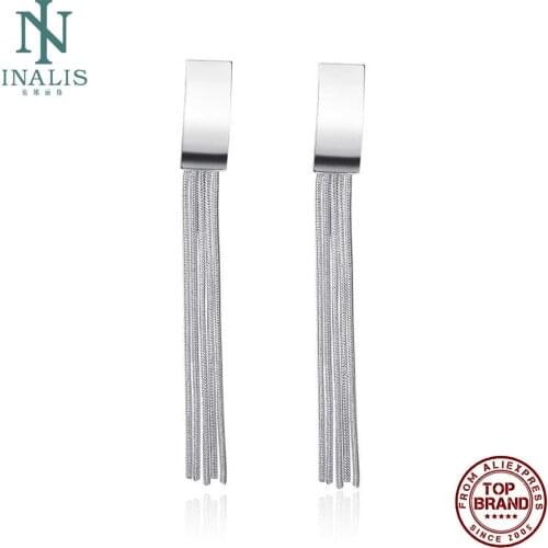 INALIS Long Tassel White Romantic Drop Earrings For Women Geometric Push-Back Female Copper Earring Wedding Fashion Jewelry