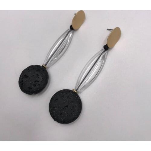 Kara&Kale Boho Fashion Jewelry Resin Beads and Black Natural Stone Stud Earrings Vintage Gold Earrings For Women ED008