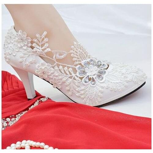8.5cm heel platforms ivory lace wedding shoes woman plus sizes 41 42 luxury european style crystal bridal party wedding shoes