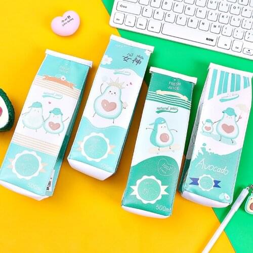 1 Pcs Avocado Series Portable Pencil Bag Milk Box Stationery Storage Organizer Bag School Supply Student Prize