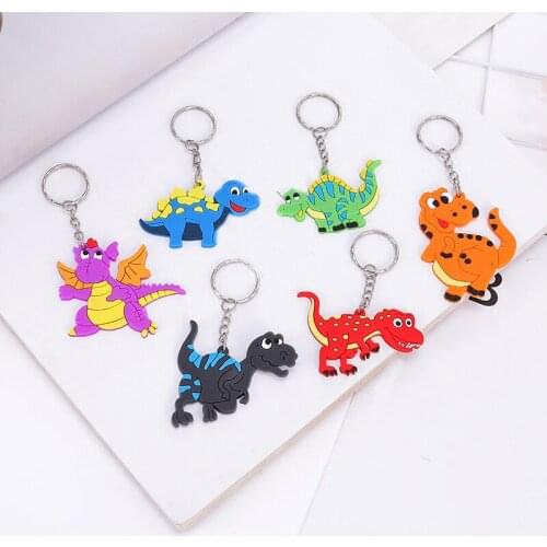 100Pcs/Pack Mix Design Dinosaur Keychain Kids Silicone PVC Keyring Men Women Student Backpack Pendant Auto Keychains Promo Gift