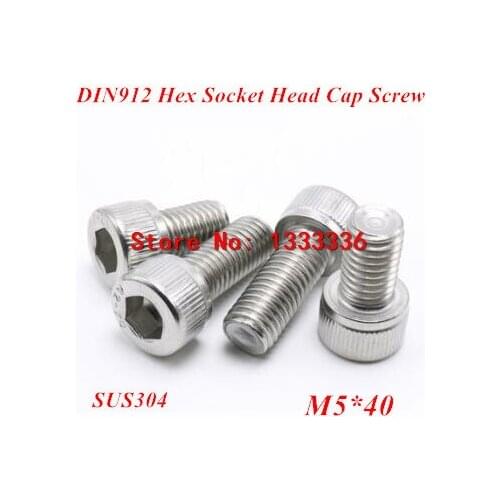 100pcs M5*40 Hex socket head cap screw, DIN912 304 stainless steel Hexagon Allen cylinder bolt, cup screws