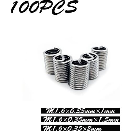 100PCS thread Repair Insert M1.6*0.35*1D/1.5D/2D Kit Set Stainless Steel For Hardware Repair Tools