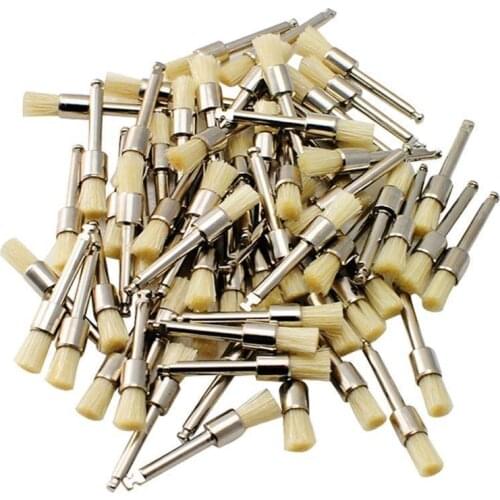 100 Pcs Dental Prophy Brush White Bristle Latch Flat Type Polishing Brush Polish