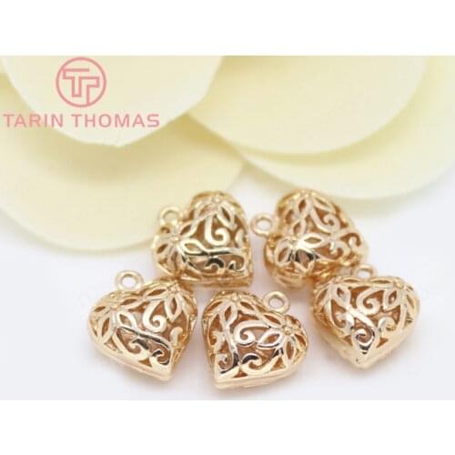 6PCS 10X11.5MM 24K Champagne Gold Color Plated Brass Hollow Hearts Charms Pendants High Quality Diy Jewelry Accessories