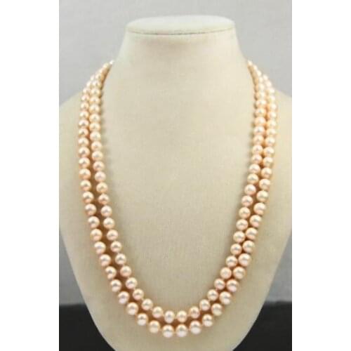 60cm 24'' 2 strands 7x8mm pink pearl 2 rows necklace natural Freshwater PEARL Women Jewelry 35cm 43cm 15'' 17