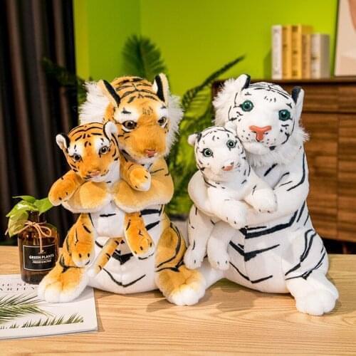 2 Pcs/set 40 cm Creative Simulation Mother and Child Tiger Plush Toys Lifelike Tiger Fluffy Stuffed Animals Doll Kids Gift