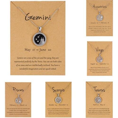 2021 Trendy 12 Constellation Symbol Zodiac Necklace Silver Color Black Round Pendant Charm Choker For Women Couple Jewelry