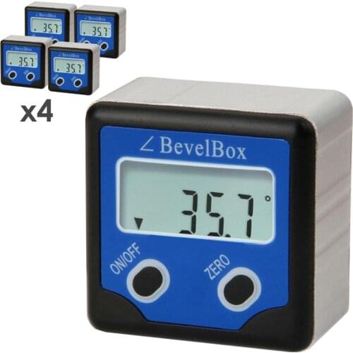 4 pieces x Waterproof Digital Bevel Box Gauge Angle Protractor Inclinometer w/ 3 Strong Disk Magnet 0.1degree Accuracy lot of 4
