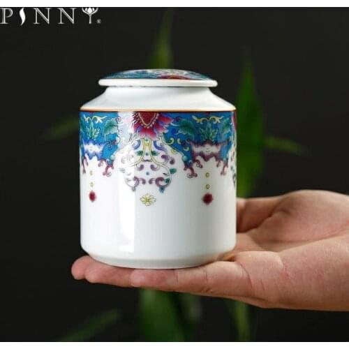 PINNY 420ML Color Enamel Tea Jar Ceramic Tea Storage Chinese Kung Fu tea Set Environmentally friendly Storage Containers