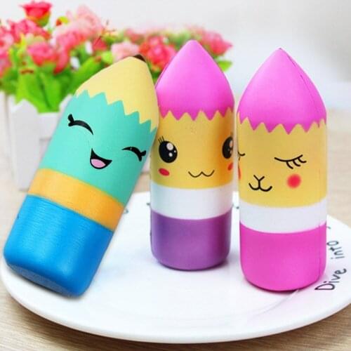 Besegad Squishy Soft Slow Rising Rebound Kawaii Smile Face Pencil Squeeze Cartoon Pen Decompression Relieves Stress Kids Toy