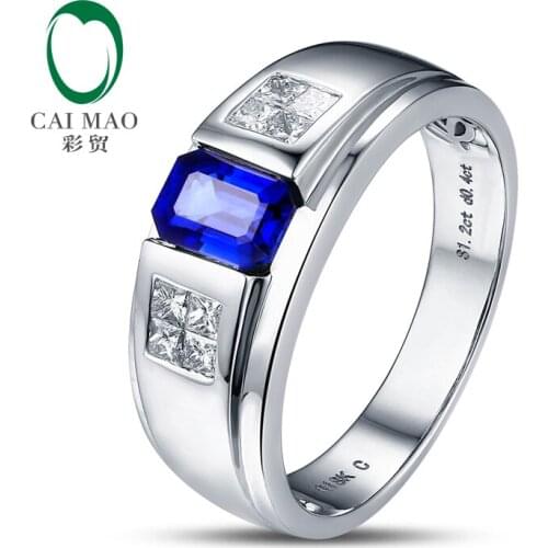 Free shipping 14KT/585 White Gold 1.25ct Sapphire 0.43 ct Princess Cut Diamond Engagement Gemstone Ring Jewelry