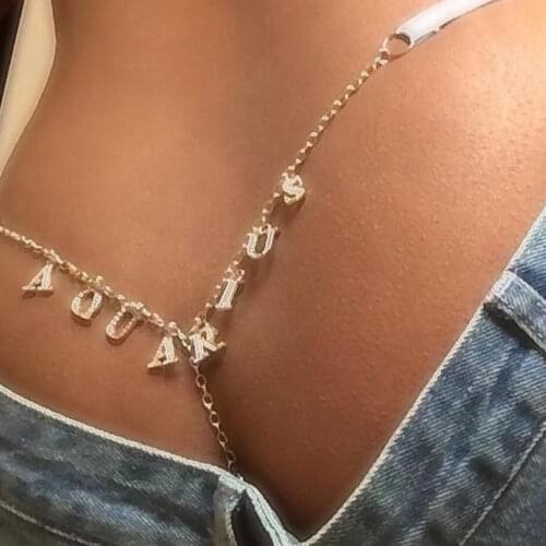 Caraquet Sexy Shine Crystal Letter Waist Body Chain For Women Silver Color Bikini Thong Belly Chain Party Body Underwear Jewelry