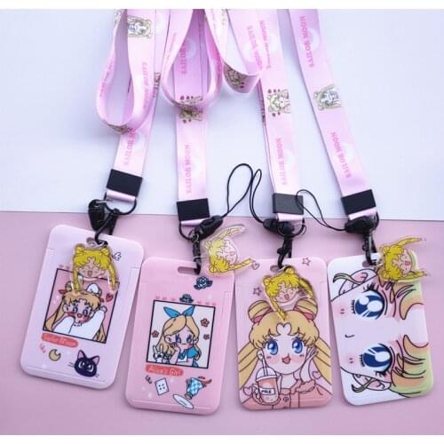 Cartoon Girls Slide Cover Student Card Case Hanging Rope Employee Case Cover Student Lanyard ID Name Card Holder