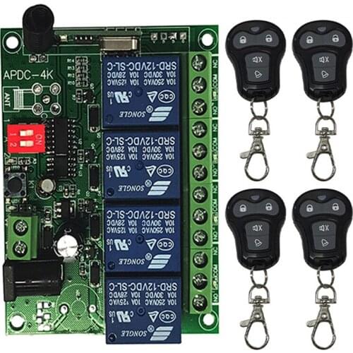 DC12V 24V 4CH 4 CH Wireless Remote Control LED Light Switch Relay Output Radio RF Transmitter And 315Mhz/433Mhz Receiver