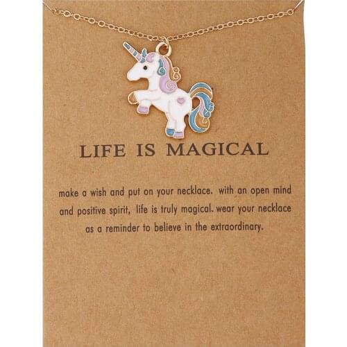 Childrens Necklace Color Enamel Unicorn Life Is Magical Pendant Necklaces Cartoon Pony Necklaces Jewelry Gift