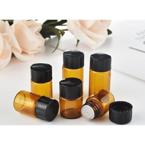 100pcs 1ml 2ml 3ml Drams Amber Clear Glass Bottle With Plastic Lid Insert Essential Oil Glass Vials Perfume Sample Test Bottle
