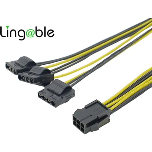 Lingable 6P to Molex 4P Power Cable 6P Male to Three Large 4 Pin Graphics Card Power Supply Adapter Miner Cables Converter 20cm