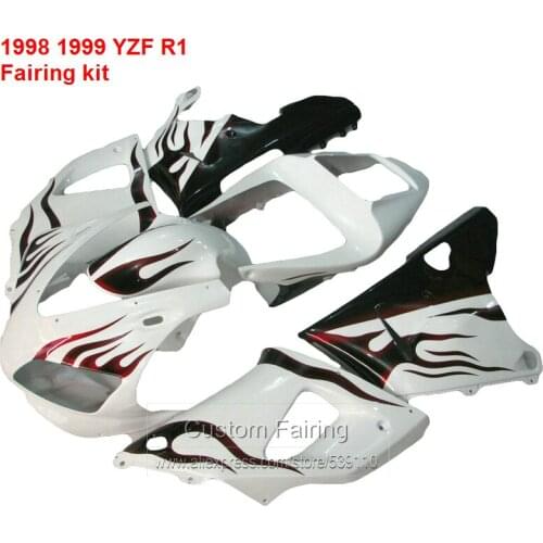 Abs Fairing Body kit For YAMAHA YZF R1 98 99 1998 1999 ( white + black flames ) Fairings for free shipping fairing kit HY05