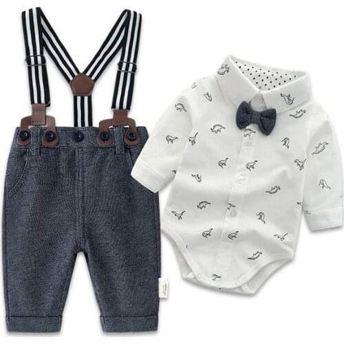 Baby Boy Clothes Set ,Infant Gentleman Long Sleeve Shirts + Pants + Suspender + Bow Tie Outfits Suits