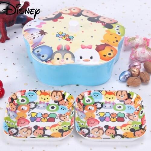Disney Cartoon Mickey Candy Box Dried Fruit Plate Cartoon Cute Peanut Snack Plate Grid with Lid Melon Seed Plate Storage Box
