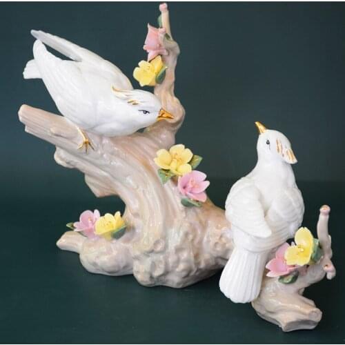 Creative European-style Ceramic Happy Bird White Art Decoration Wedding Gift Living Room Office Crafts Home Decorat Ornaments