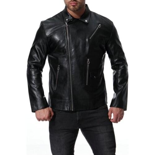 Mens leather jacket slim motorcycle leather coat men Multiple zipper jackets clothes personalized stage street fashion