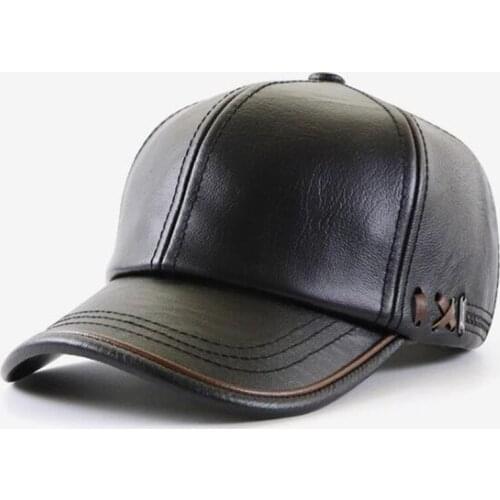 Adjustable size mens winter hat velvet warm baseball caps for men autumn winter PU leather hats casquette new simple sports cap