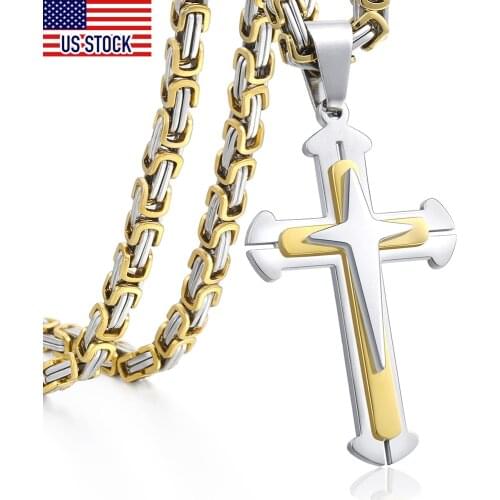 Cross Pendant Necklaces for Men Stainless Steel 3 Layer Knight Cross Mens Necklace Chain Gold Black Silver Color DDLKP179