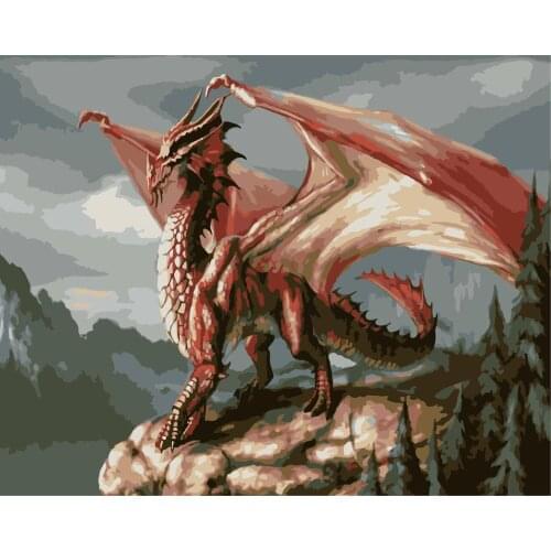 Red dragon two Animal DIY Drawing Painting by Numbers Lage Size Picture on Wall Decoration Children Gift 40x50 50x65cm