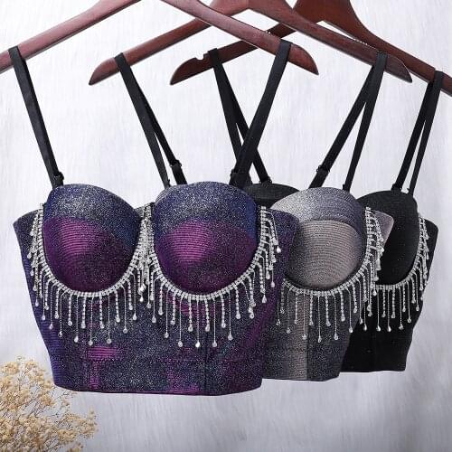 2021 New Women Bling bling Camisole Diamond Tassels Fashion Sexy Cropped Top Bustier Bra Night Club Party Tank Top Y808
