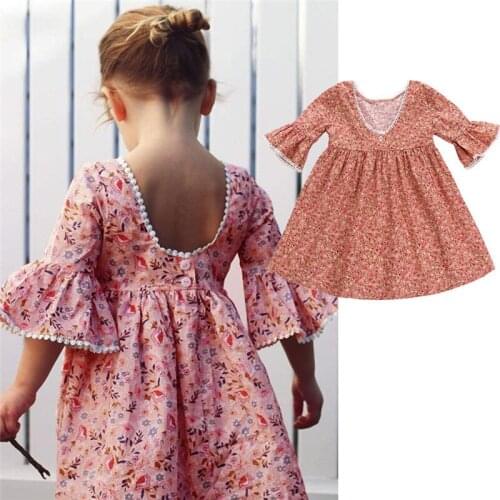 2019 New Arrivals Summer Cute Toddler Kid Baby Girls Ruffles Sleeve Floral Party Princess Boho Pageant Sundress Dress Infantil