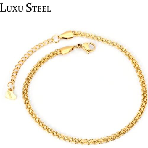 LUXUSTEEL Twist Chains Anklets For Women Gold Color Accessories Trendy Fashion Stainless Steel Anklets Foot Bracelet Beach Party