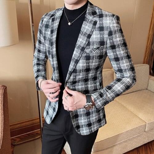 Top Quality Fashion Men Blazer Jacket 2020 New Streetwear Classic Plaid Blazer Men Jackets and Coats Slim Fit All Match Tuxedo