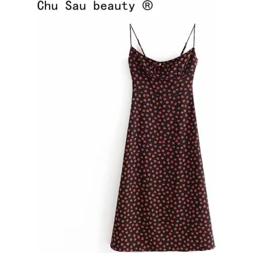 New Fashion Sexy Vintage Floral Print Midi Dress Women Summer Party Style Elastic Back Sling Slim Dresses Female Vestidos