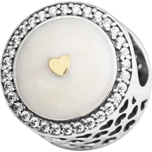 Fits for Pandora Charms Bracelets Precious Heart Beads with 14K Real Gold 100% 925 Sterling-Silver-Jewelry Free Shipping